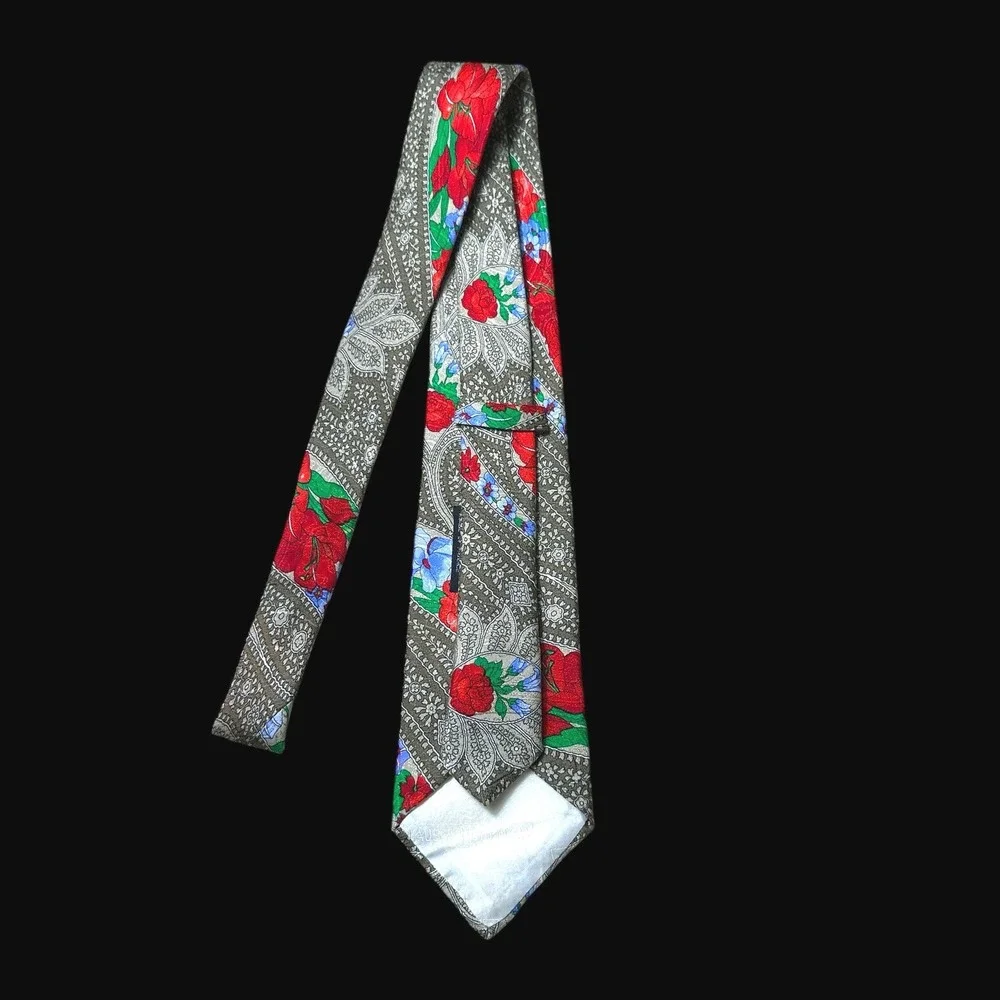 Leonard Paris Maus & Hoffman Mens Silk Tie Paisley Floral Red Green Italy France